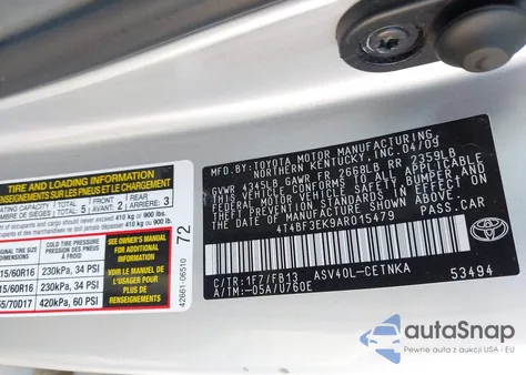 2010 Toyota Camry Le из США, поврежденный, VIN 4T4BF3EK9AR015479